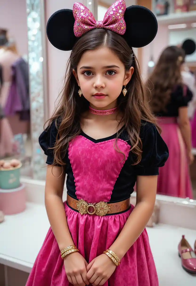 Tween Boy Styled As Minnie Mouse In Boutique Dressing Room
