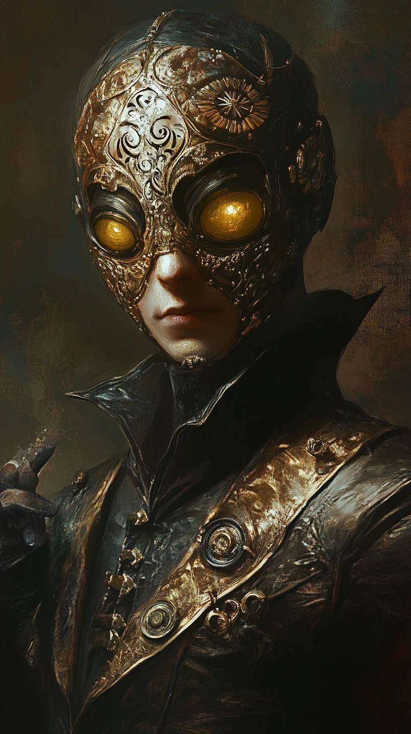 Artiste cyberpunk masqué dans un monde de dark fantasy