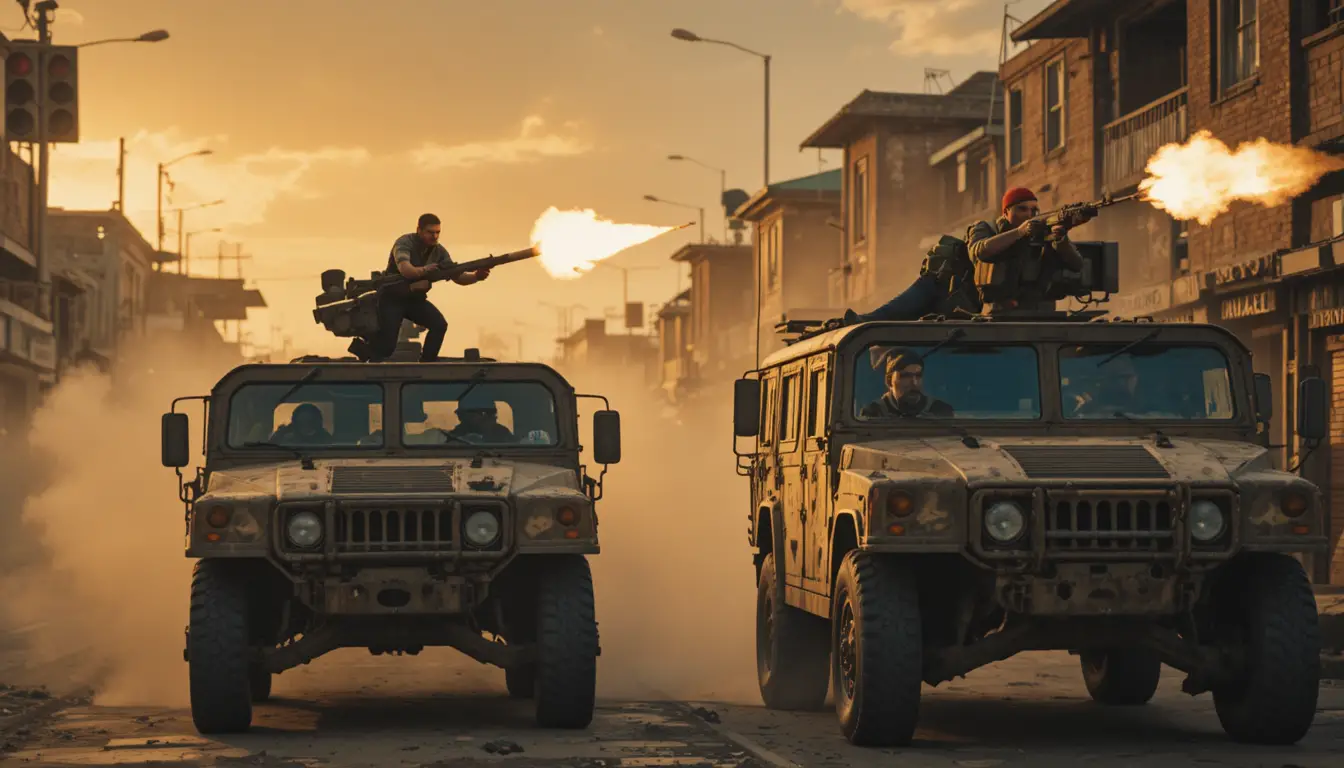 Armed convoy opens fire on a crumbling african city street