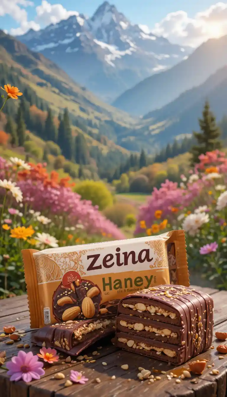 Barretta biscotto al cioccolato con noci su tavolo di legno