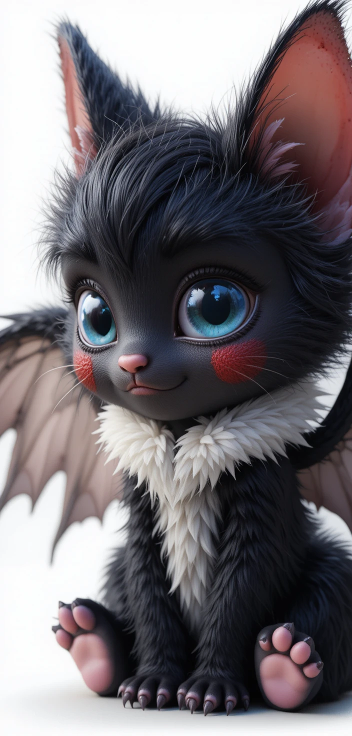 Adorable chaton noir dormant entouré de douces ailes duveteuses