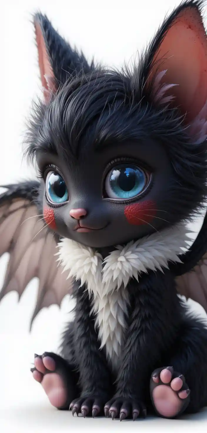 Adorable chaton noir dormant entouré de douces ailes duveteuses