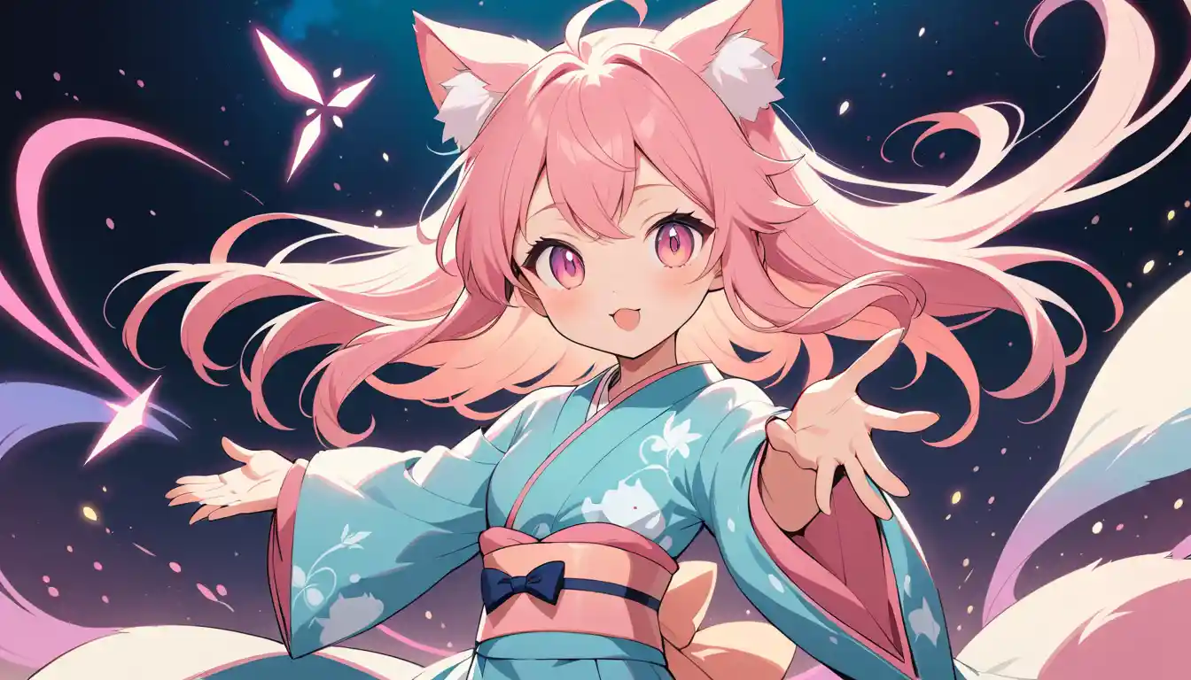 Anime cat girl casting soft magical sparkles