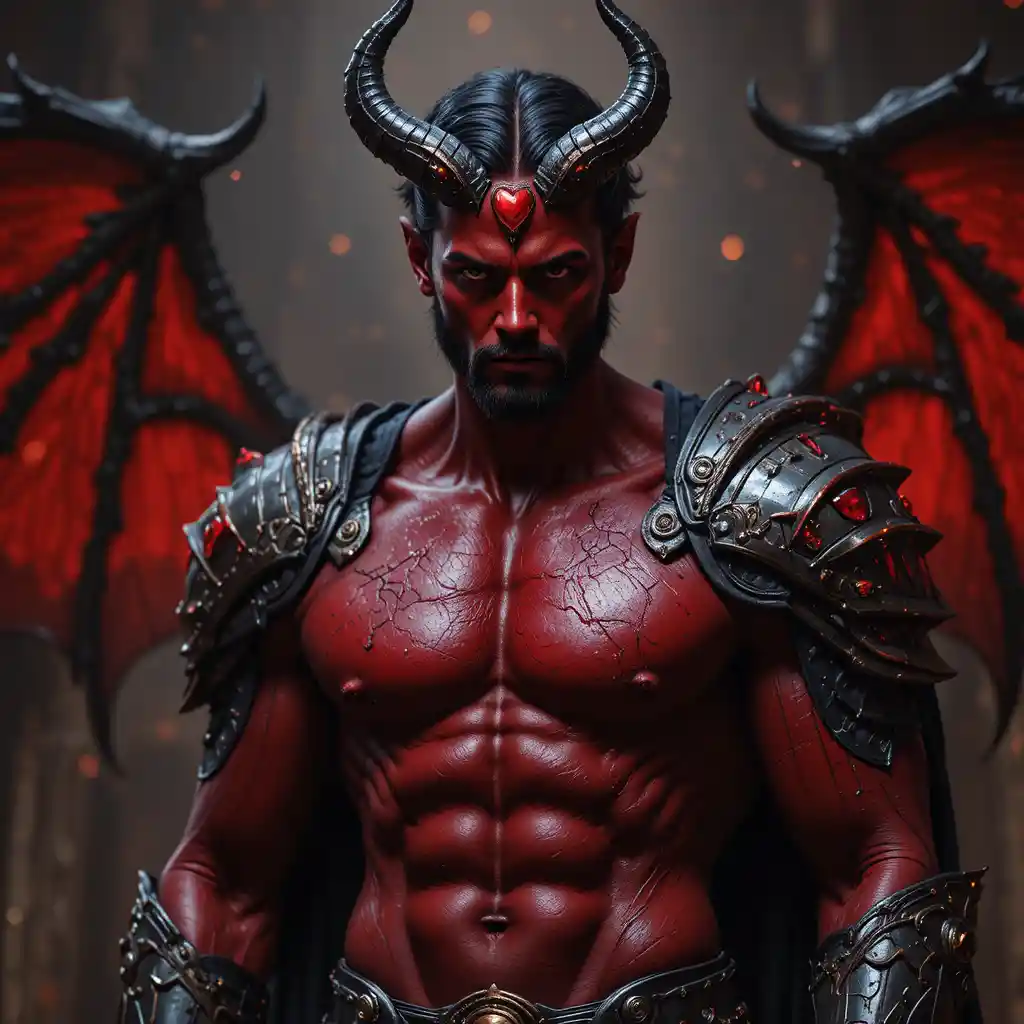 Seductive red skinned devil warrior in revealing armor