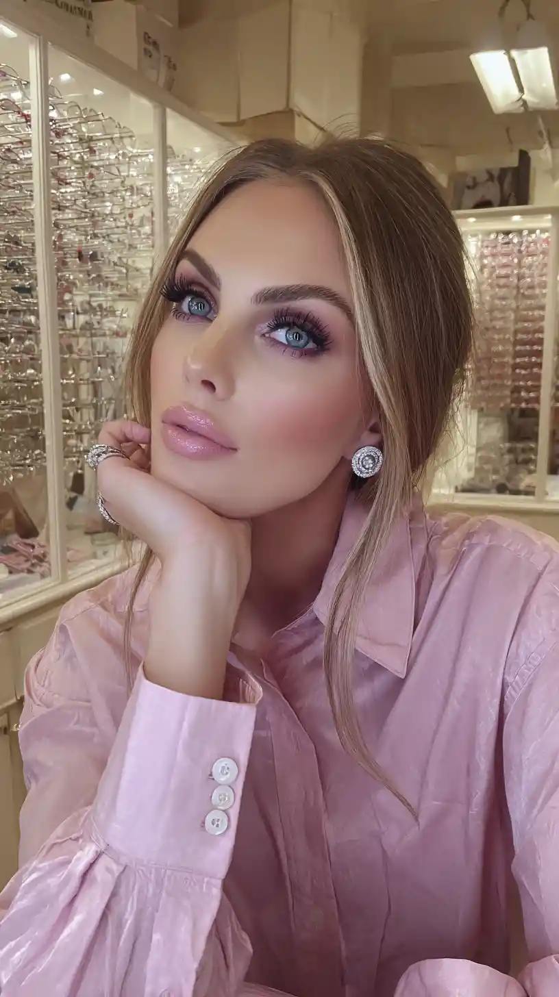 Elegant woman with smoky eye makeup in wine cellar