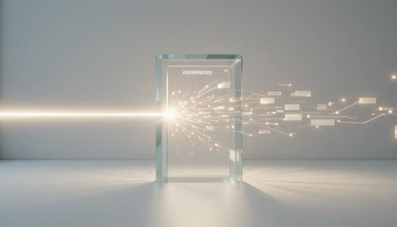 Minimalist glass prism organizing a stream of data