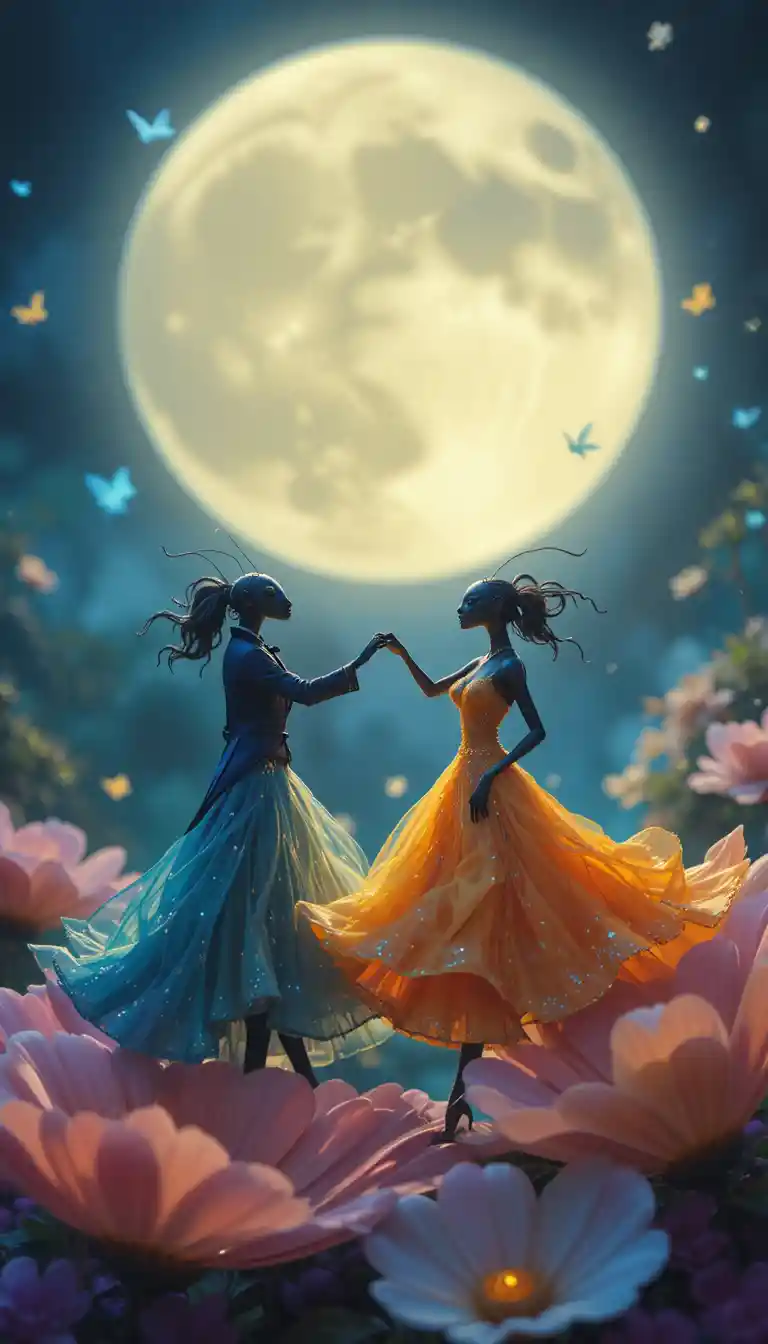 Elegant Ants Dancing On Moonlit Flower Petals