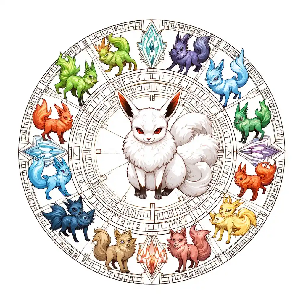 Mandala élémentaire de renard à neuf queues avec esprit blanc central