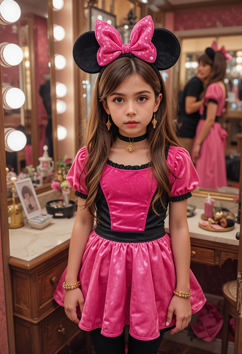 Tween boy dressed as Minnie Mouse in boutique vanity