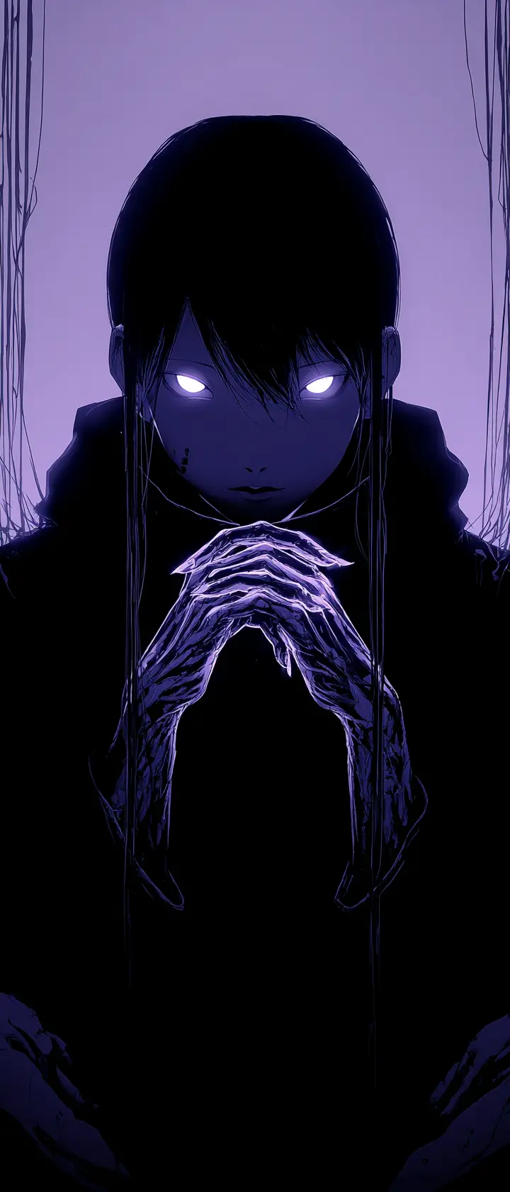 Mysterious figure of shadow amid decaying dream tapestries