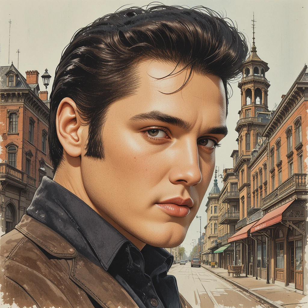 Classic watercolor portrait of a man before a historic mansion