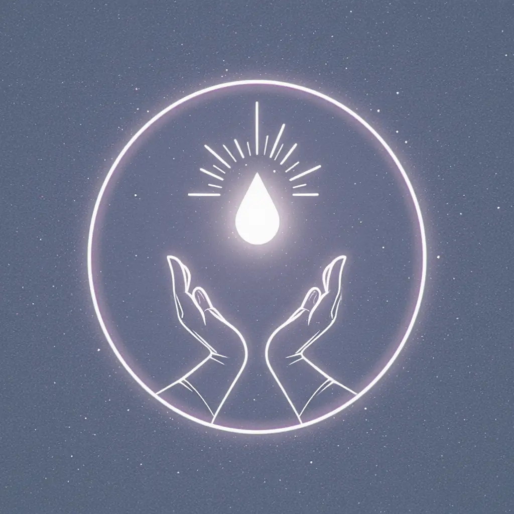Minimalistisches spirituelles Logo mit betenden Händen und Taubenflamme