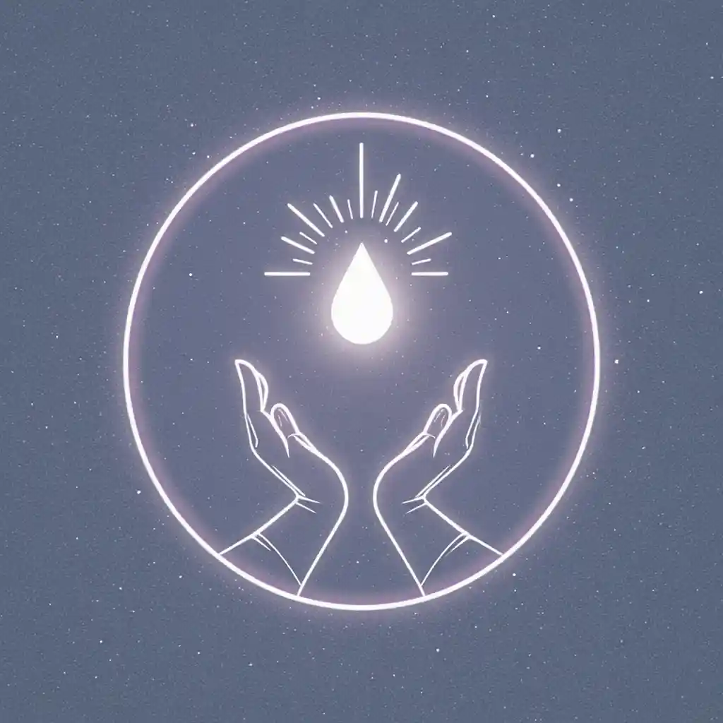 Logo spirituale minimalista con mani in preghiera e fiamma-colomba