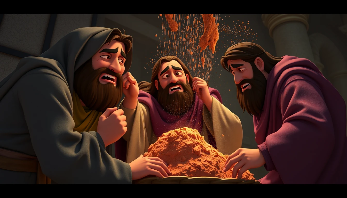Amigos de Luto Alrededor de Job en Estilo 3D Animado