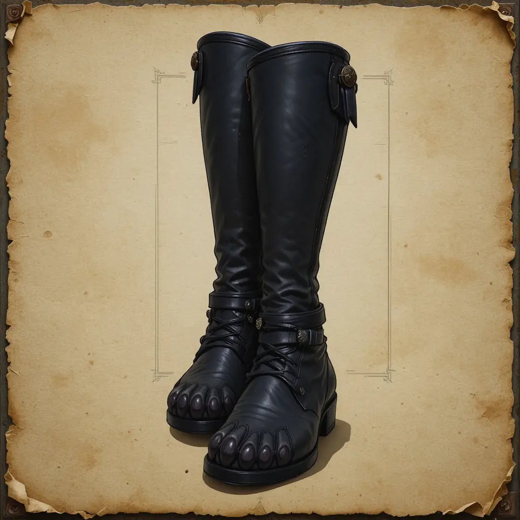 Botas furtivas de fantasia inspiradas em gato sobre fundo de pergaminho