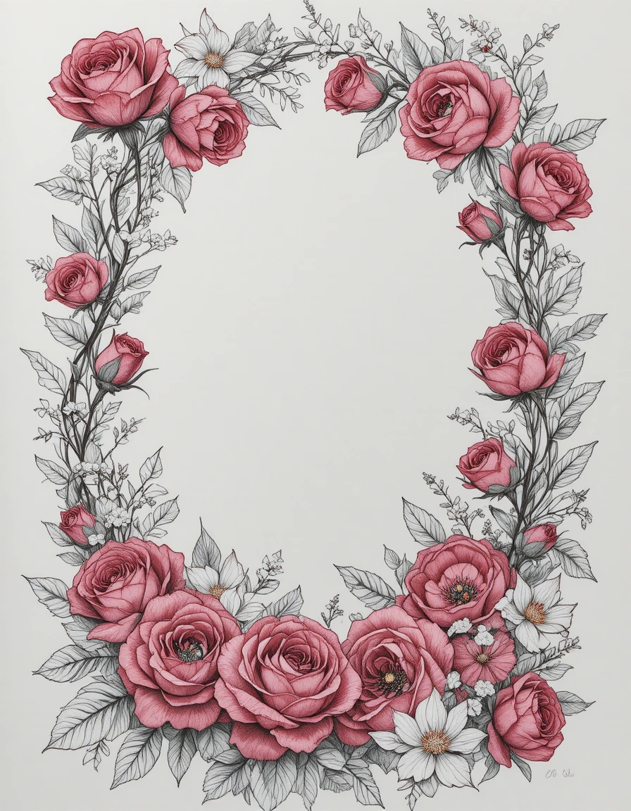 Elegant vector roses arranged in a romantic floral frame
