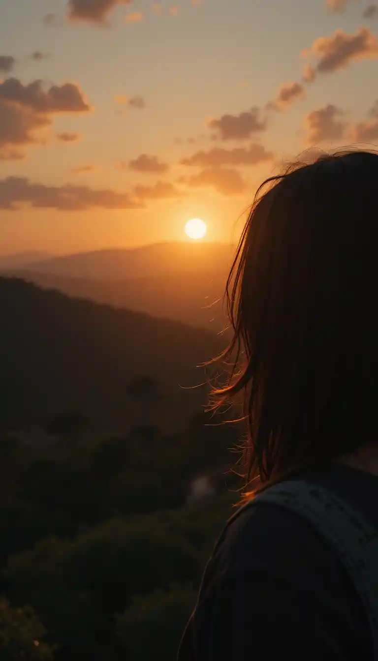 Uomo che guarda l’orizzonte dell’alba con speranza e determinazione