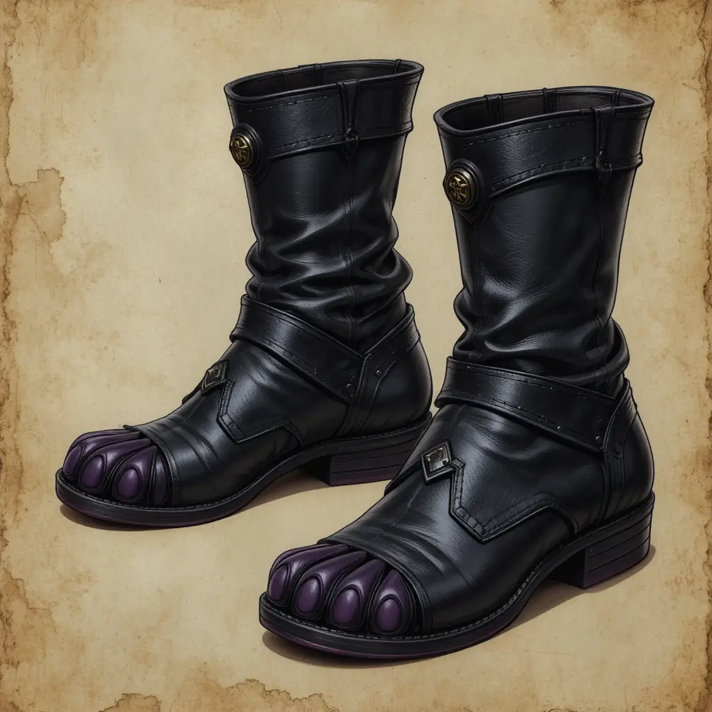 Botas furtivas inspiradas em gatos de fantasia em fundo de pergaminho