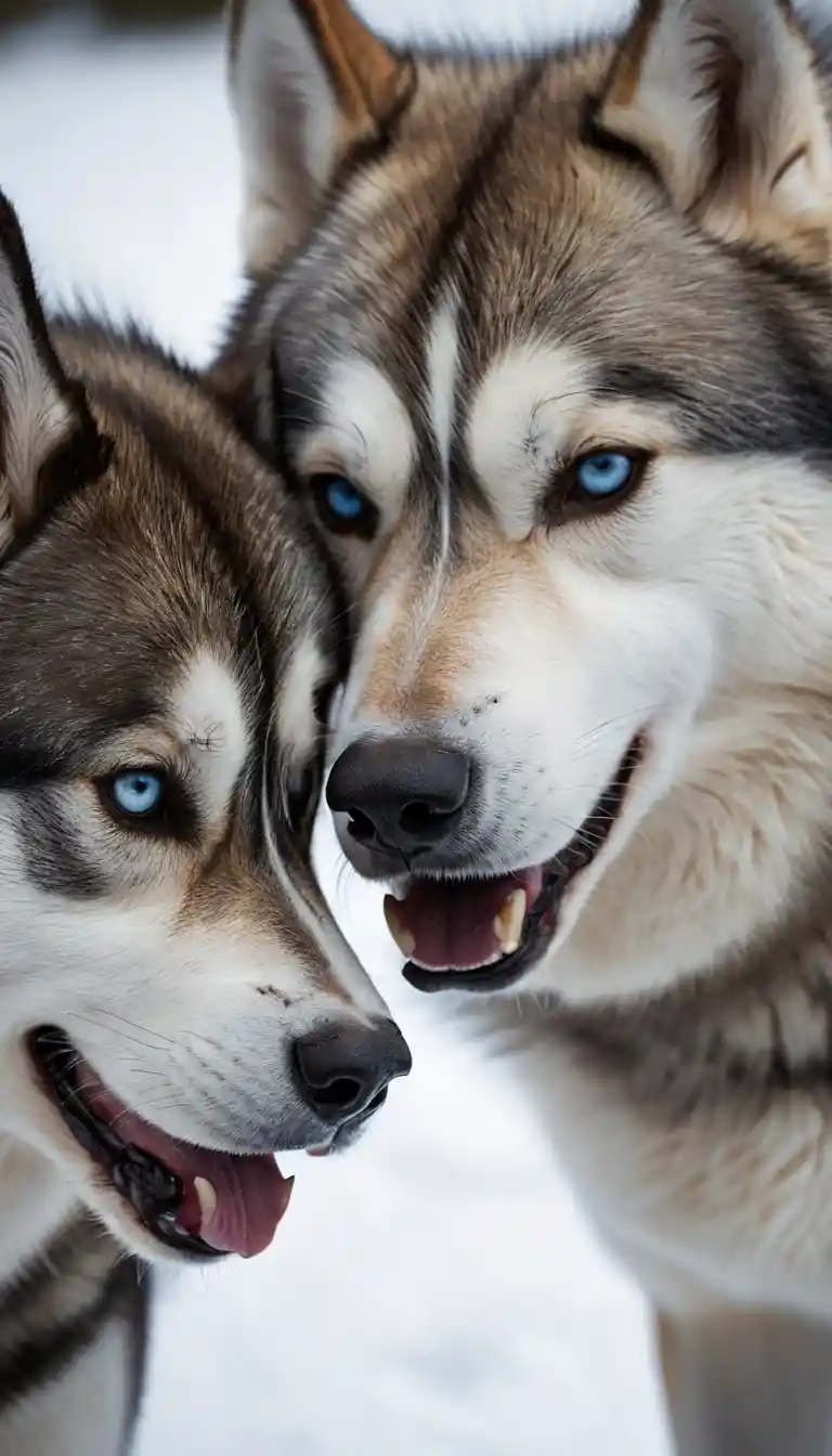 Close Up Showdown Between Siberian Husky And Grey Wolf