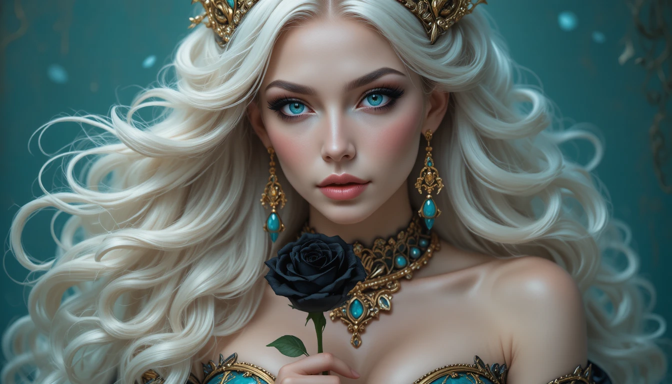 Gothic vampire widow holding a single black rose