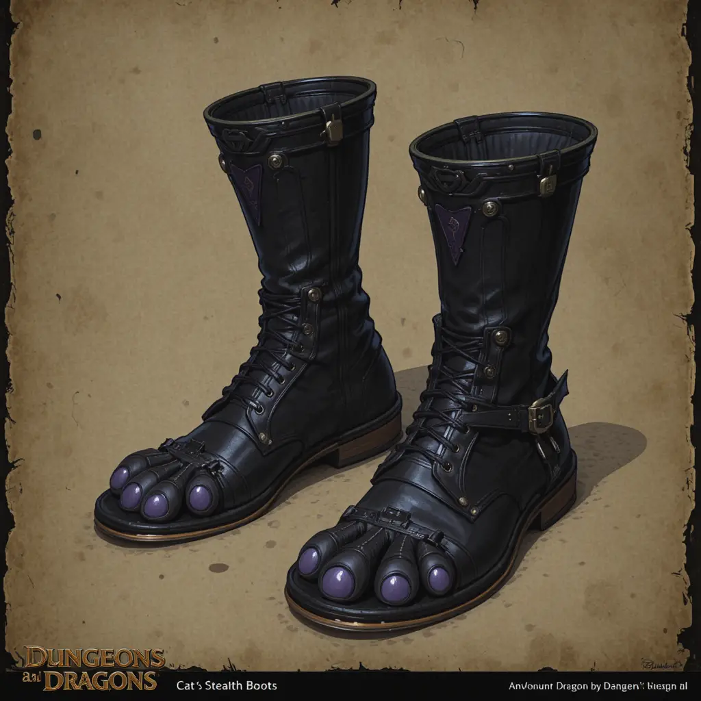 Botas furtivas inspiradas em gato de fantasia sobre fundo de pergaminho