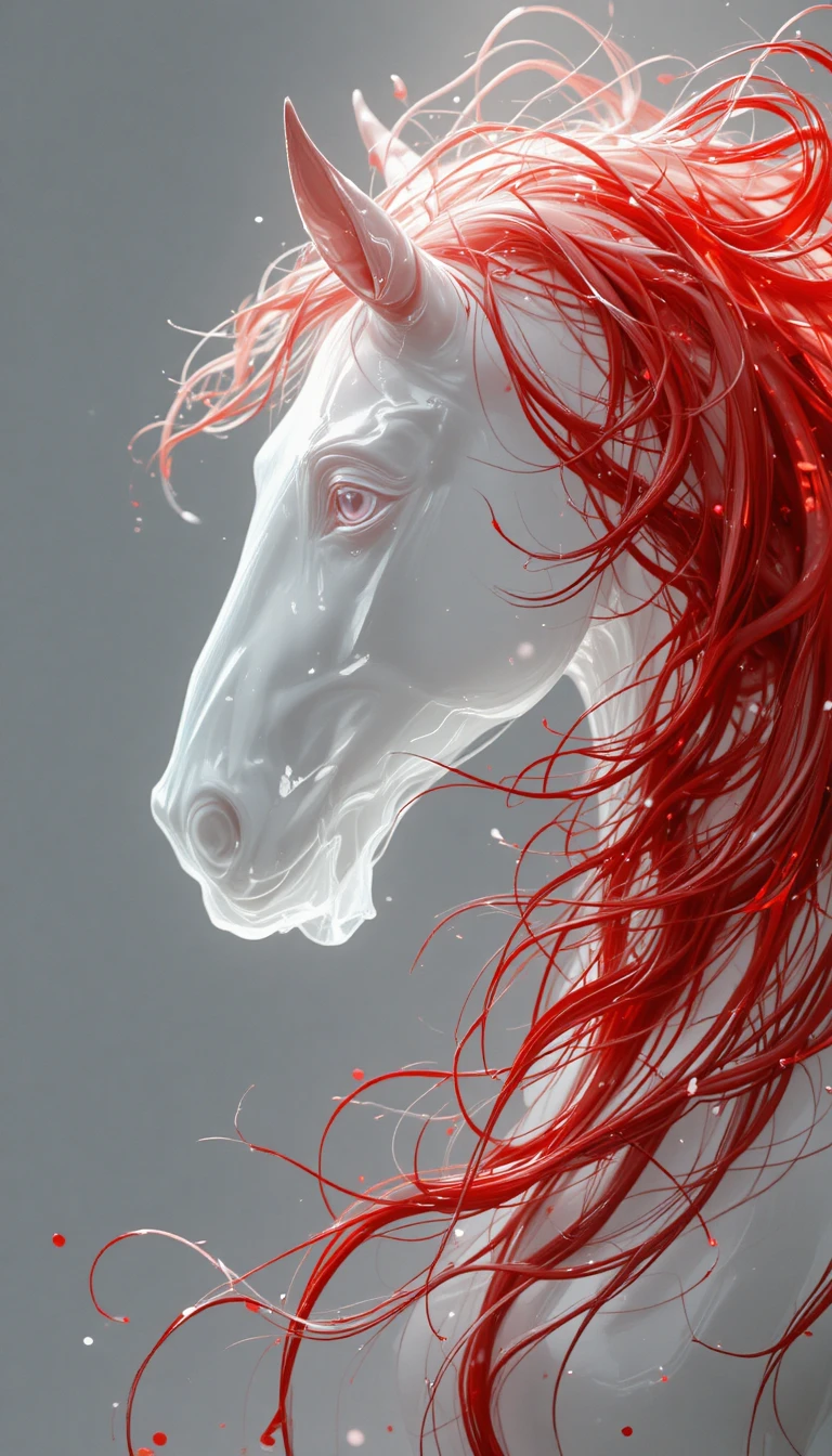 Minimalist white silhouette of a horse with red hair