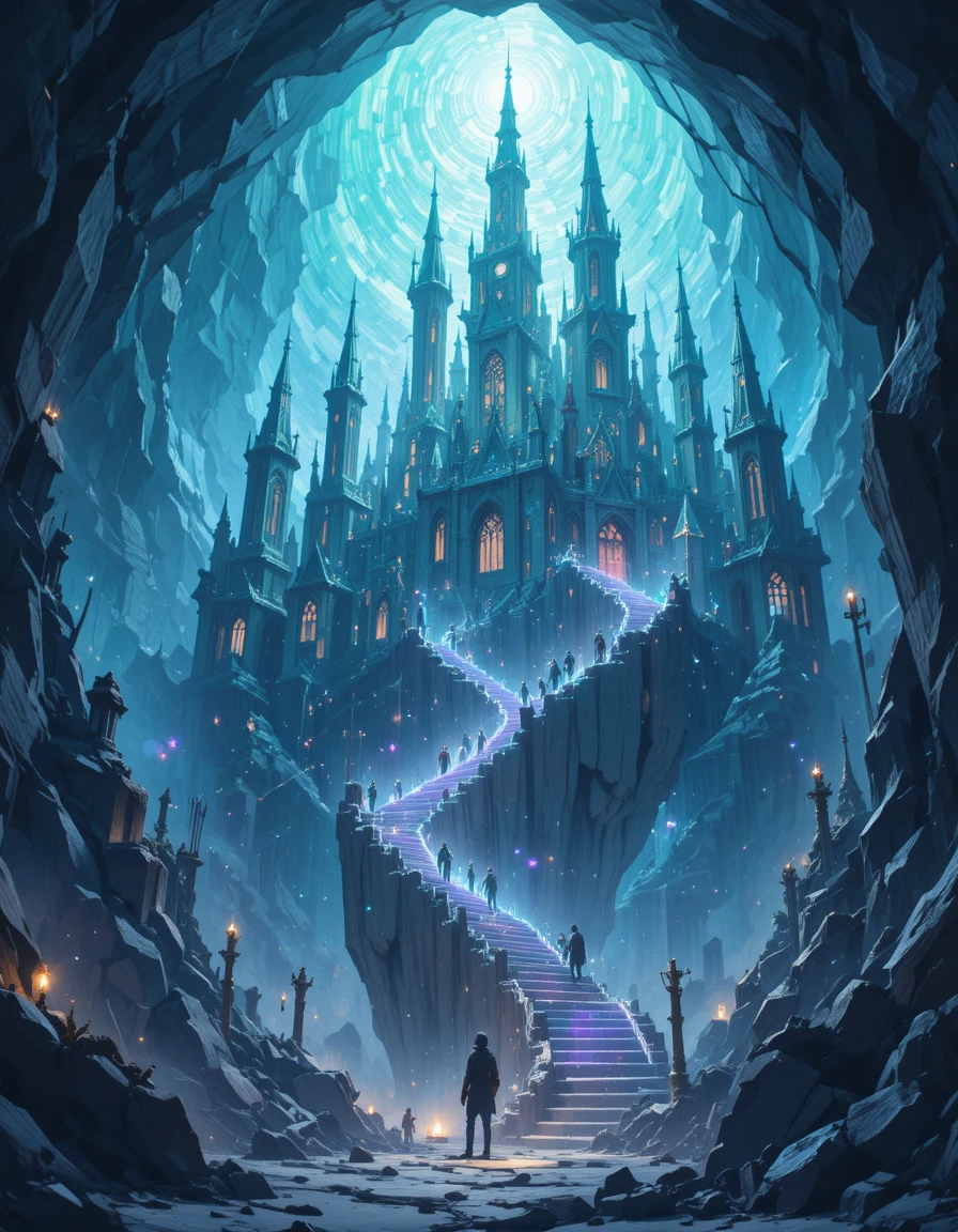 Surreal magical city built within a giant crystal