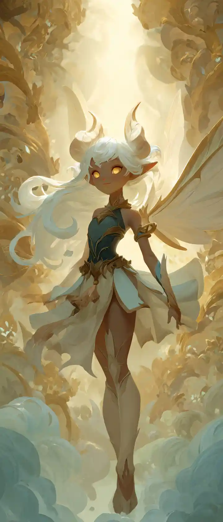 Teen dragon girl with golden eyes and white hair