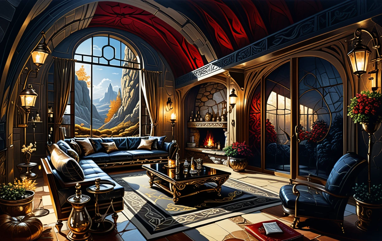 Fantasie-Stein-Höhlenhaus mit gemütlichem zweistöckigem Innenraum