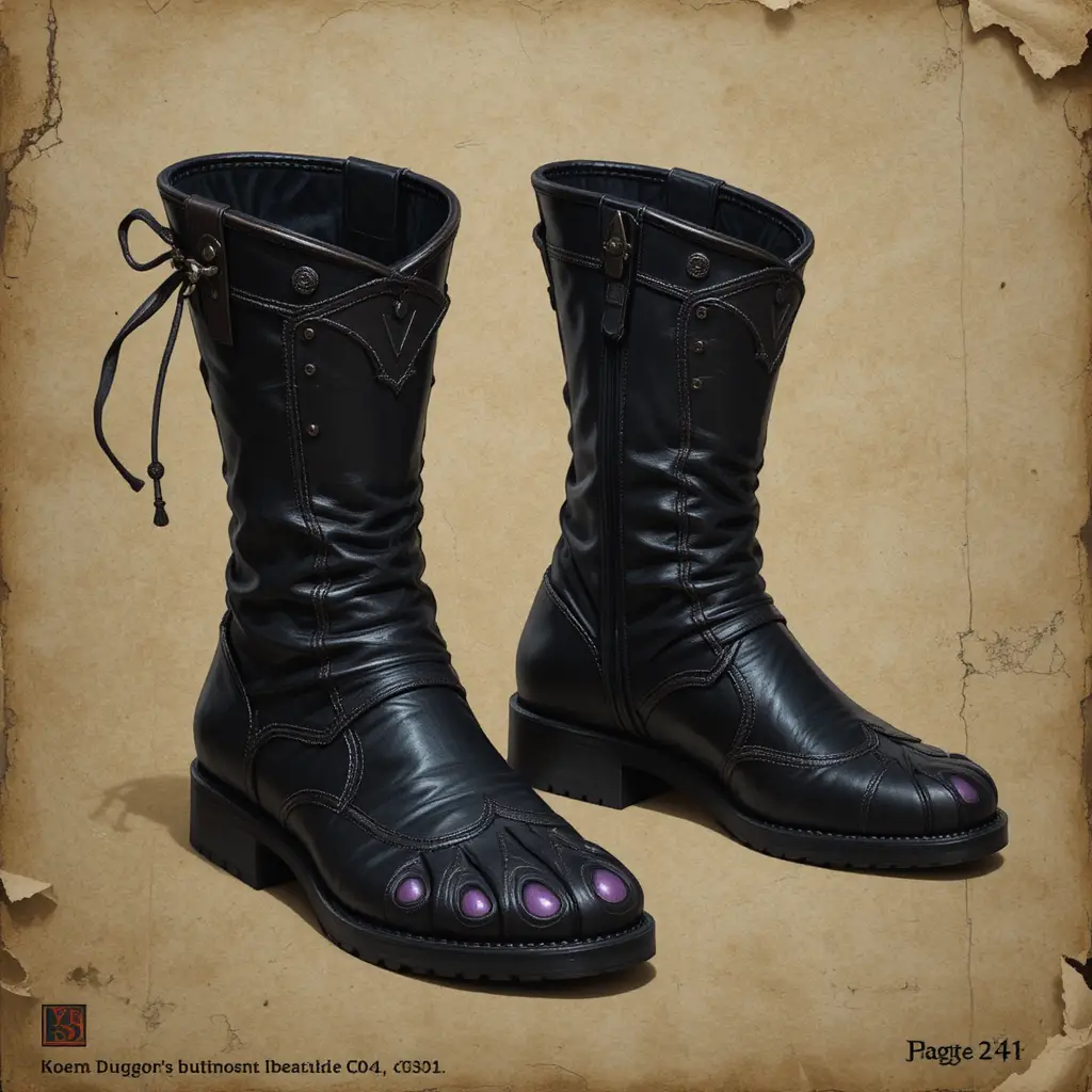 Botas furtivas temáticas de gato de fantasia em fundo de pergaminho