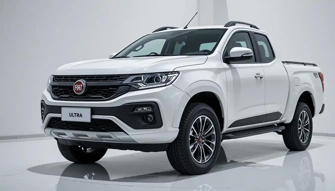 Pickup futuristico Fiat Strada ultra in un luminoso showroom