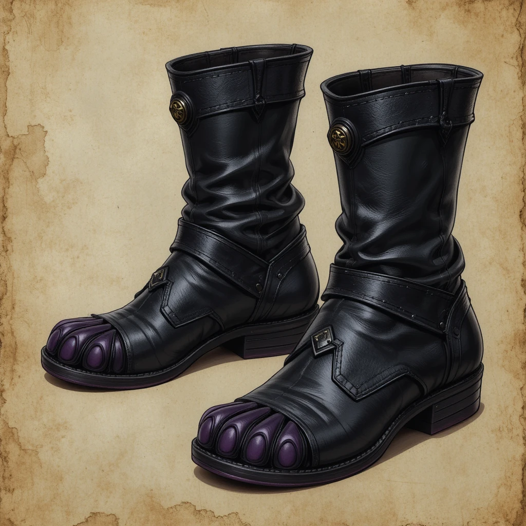 Botas furtivas inspiradas em gatos de fantasia em fundo de pergaminho