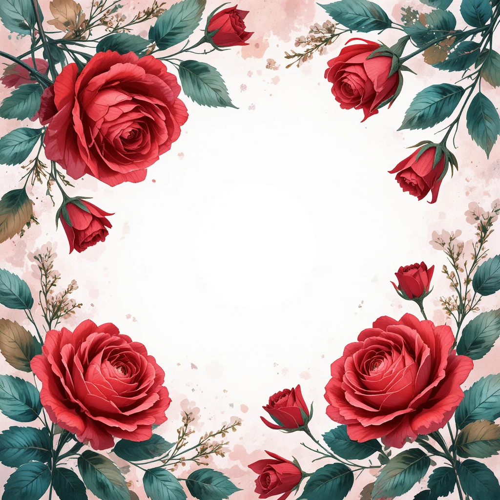 Eleganti rose rosse in una cornice floreale vettoriale decorativa