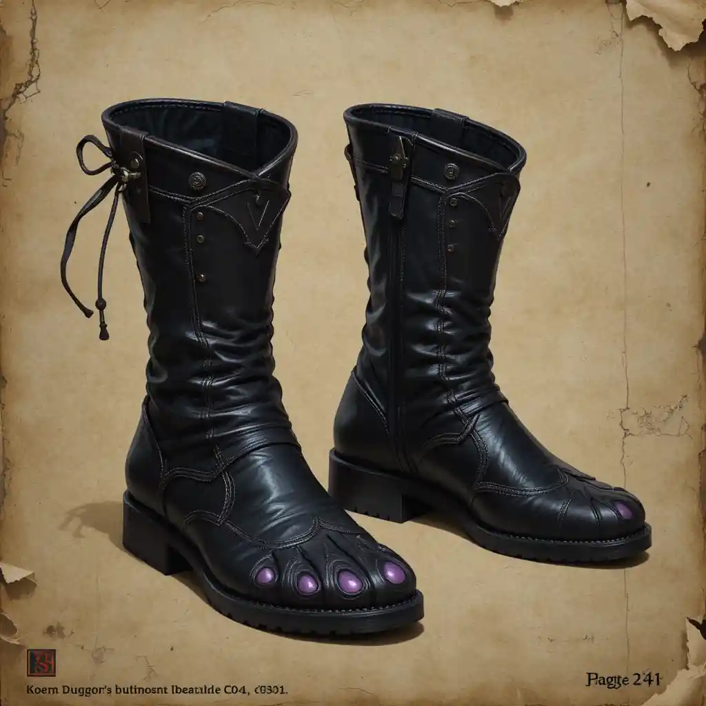 Botas furtivas temáticas de gato de fantasia em fundo de pergaminho