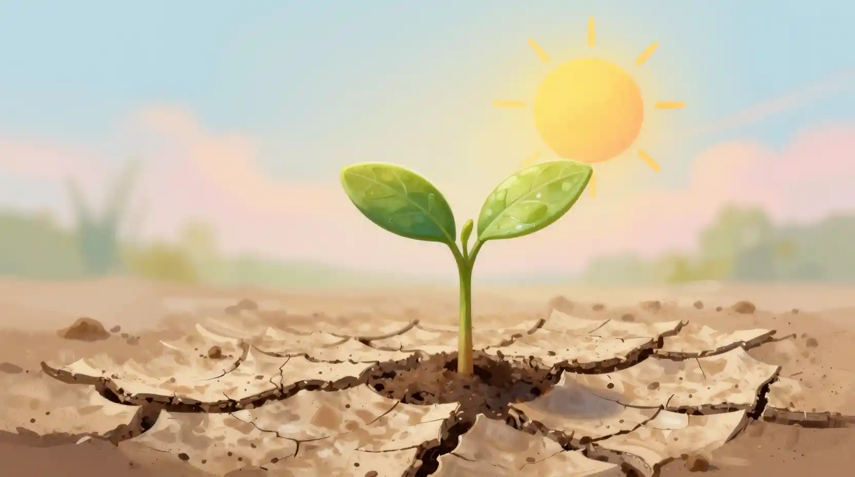 Vibrant seedling reaching toward the rising morning sun