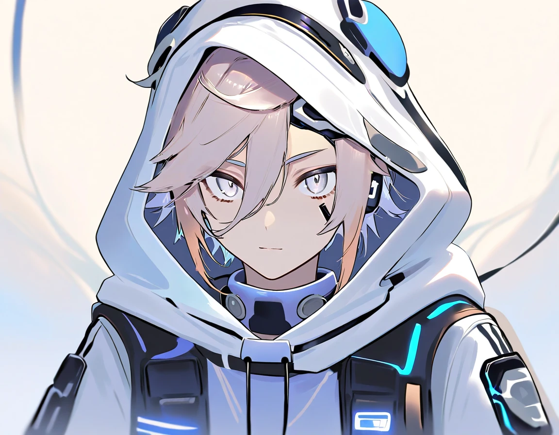 Retrato de chico de anime futurista con chaqueta techwear blanca