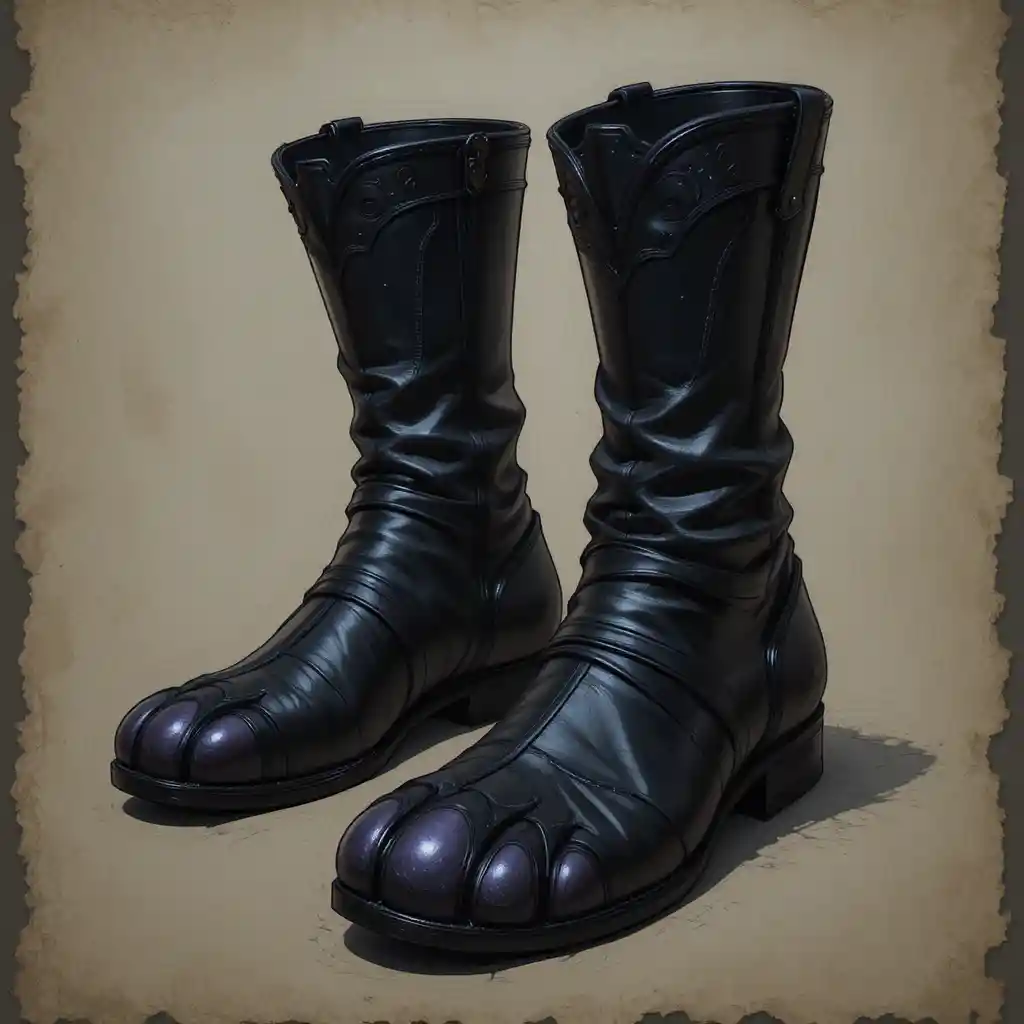 Fantasy illustration of stealth boots with feline inspired design