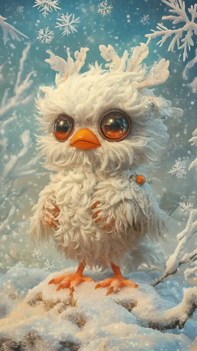 Whimsical Fuzzy Creature In A Surreal Winter Wonderland