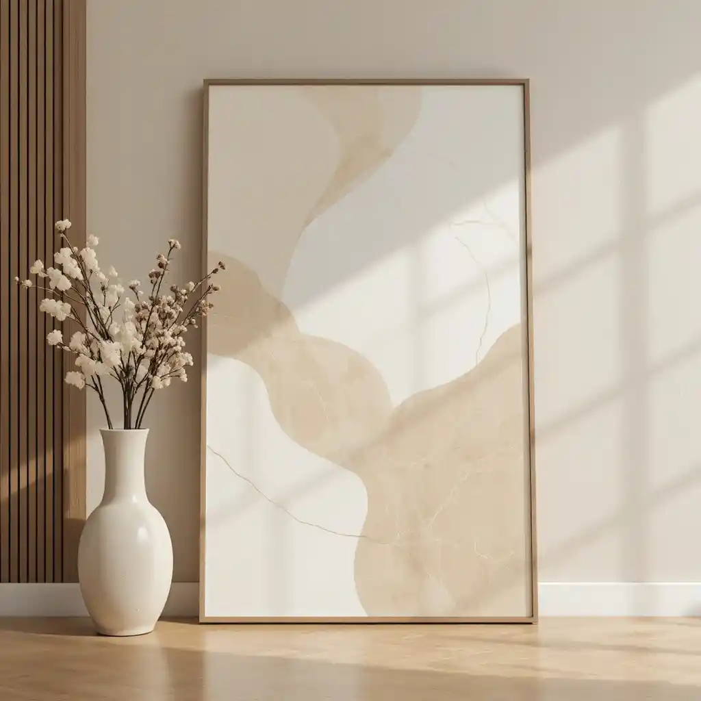 Art mural abstrait minimaliste neutre avec formes organiques