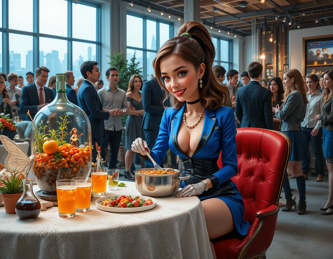 Cozy indoor party table with pasta drinks and snacks