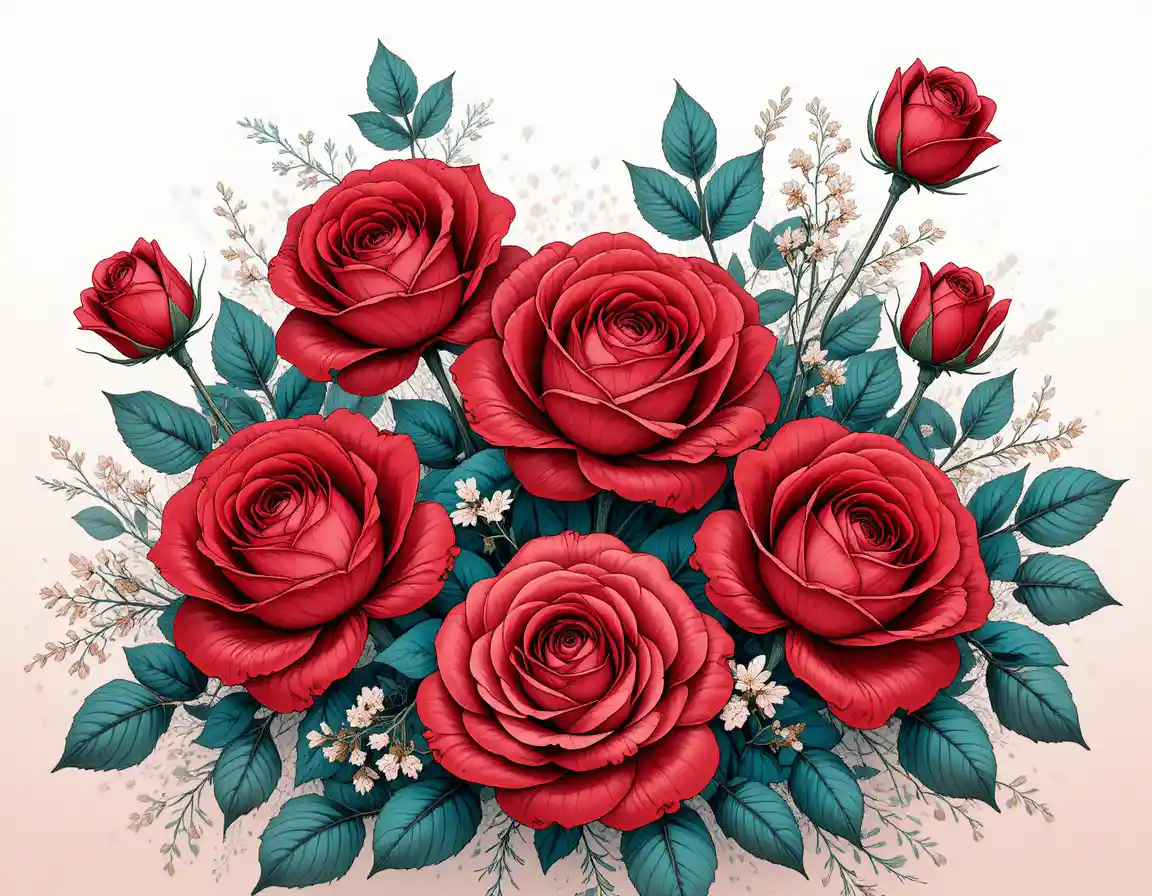 Elegant red rose frame in soft pastel gradient