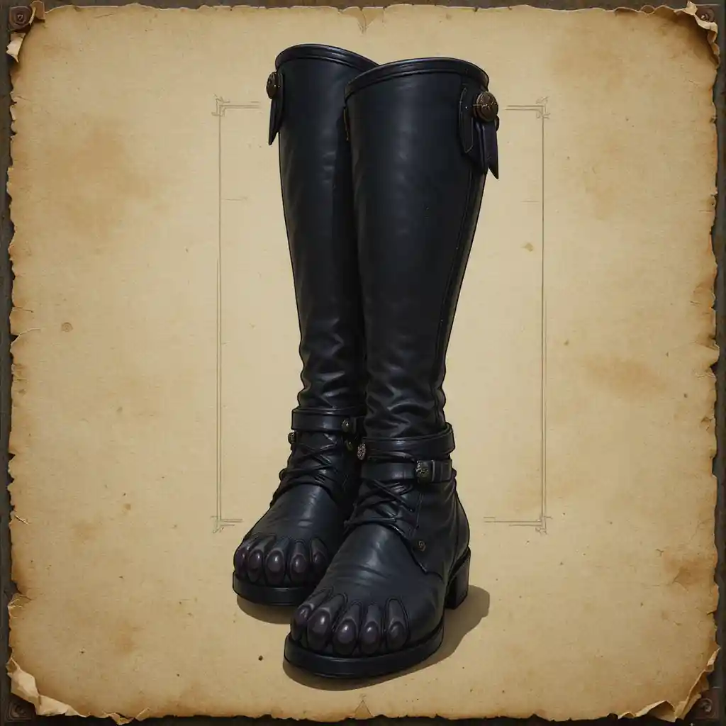 Fantasy cat inspired stealth boots on parchment background