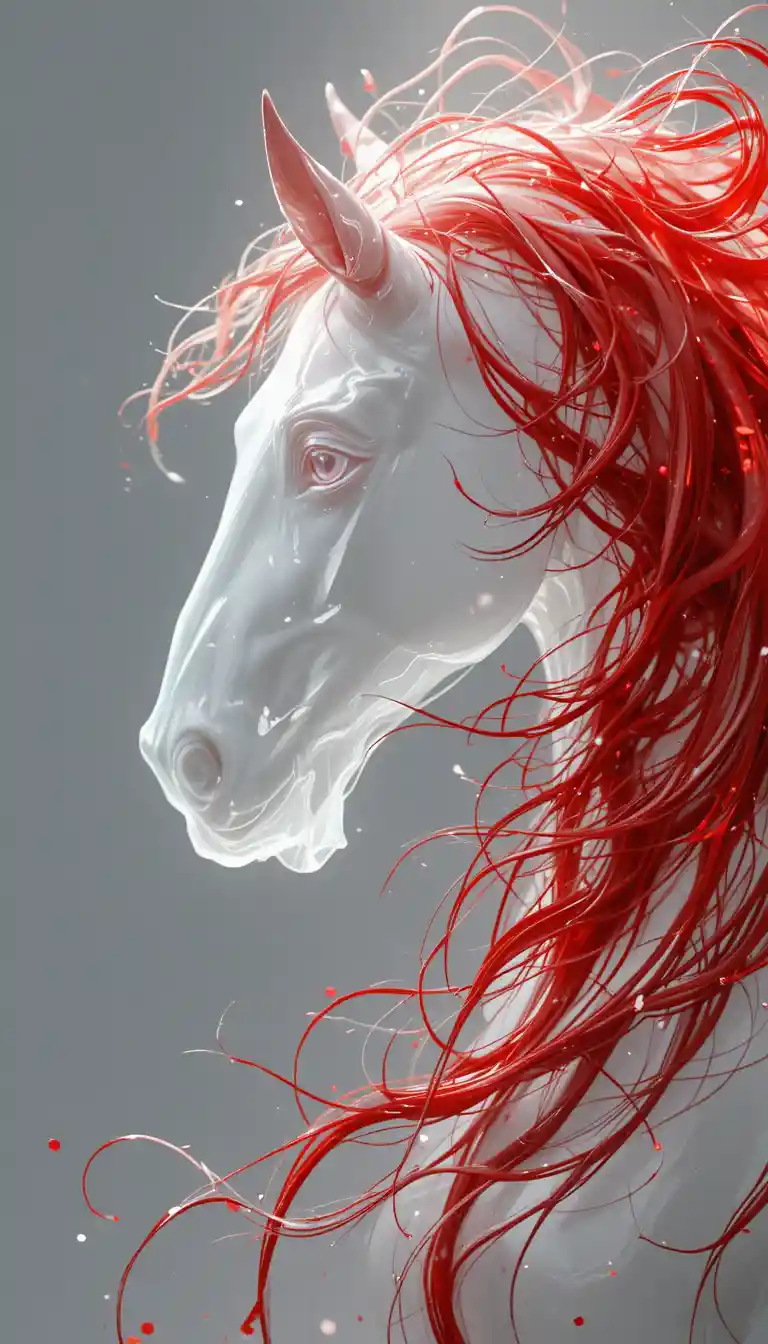 Minimalist white silhouette of a horse with red hair
