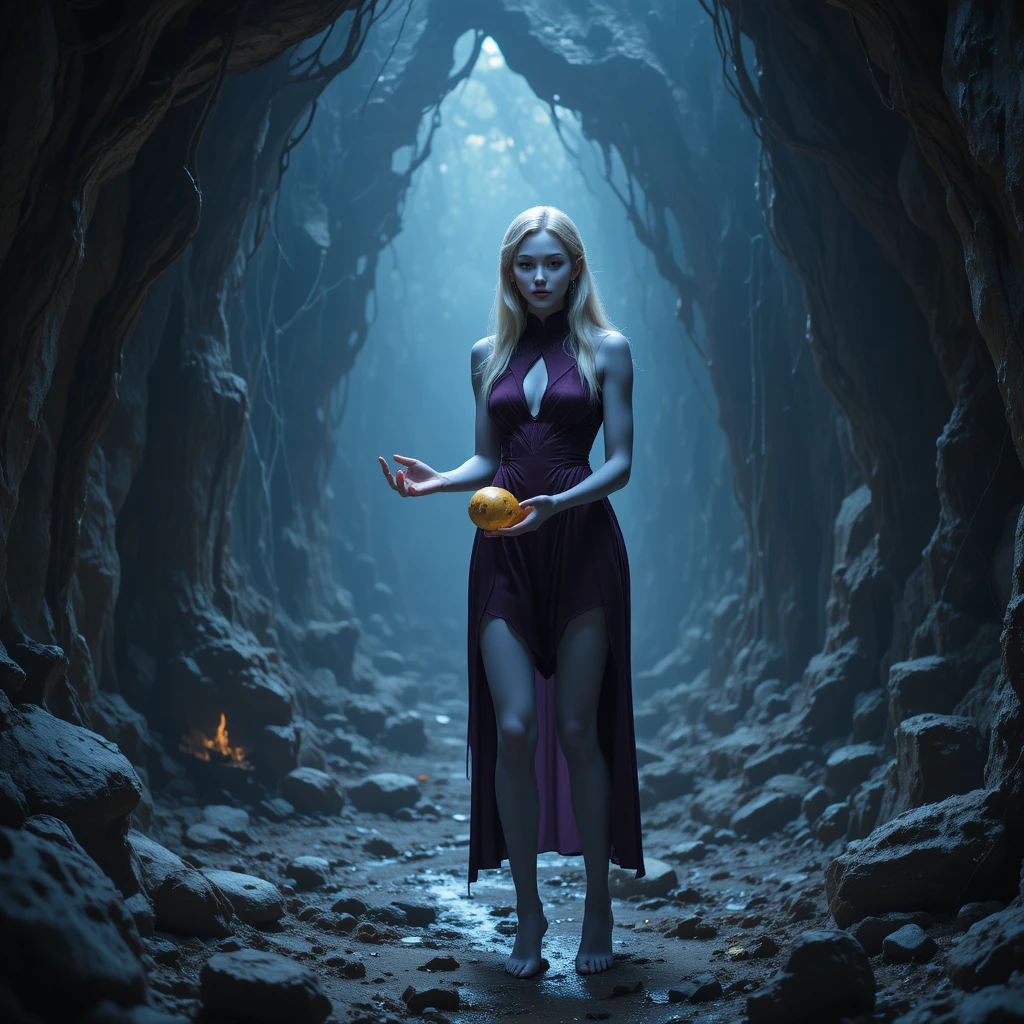 Night elf woman holding giant golden spider egg