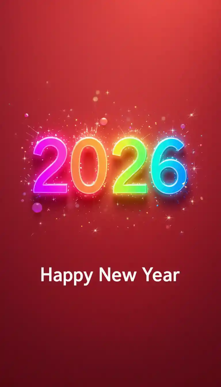 Bold 2026 typography on modern red new year background