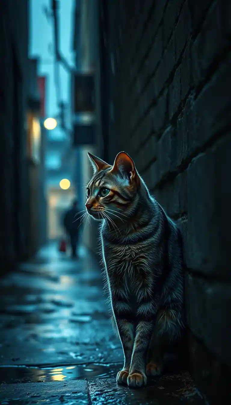 Chat de ruelle balafré avançant après la pluie