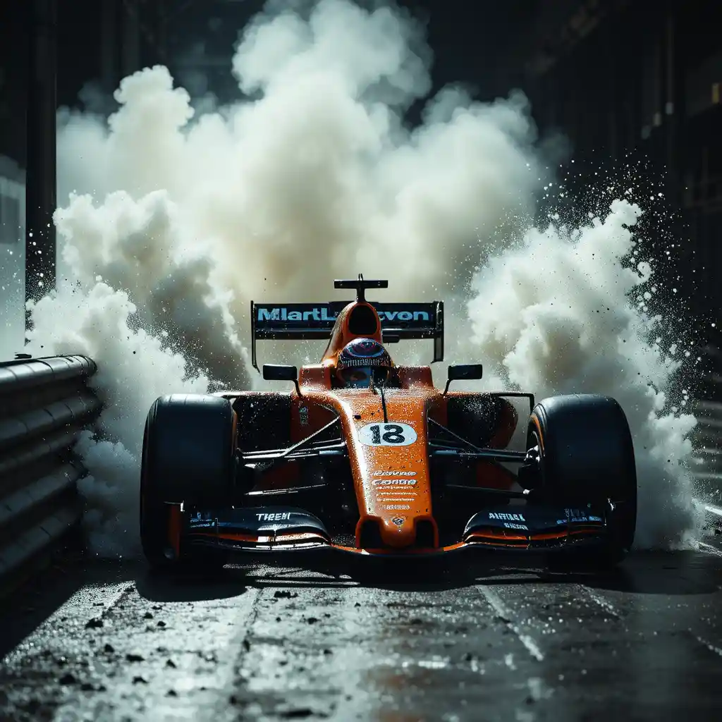 Filmreifer Crash eines Formel-Rennwagens in die Barriere