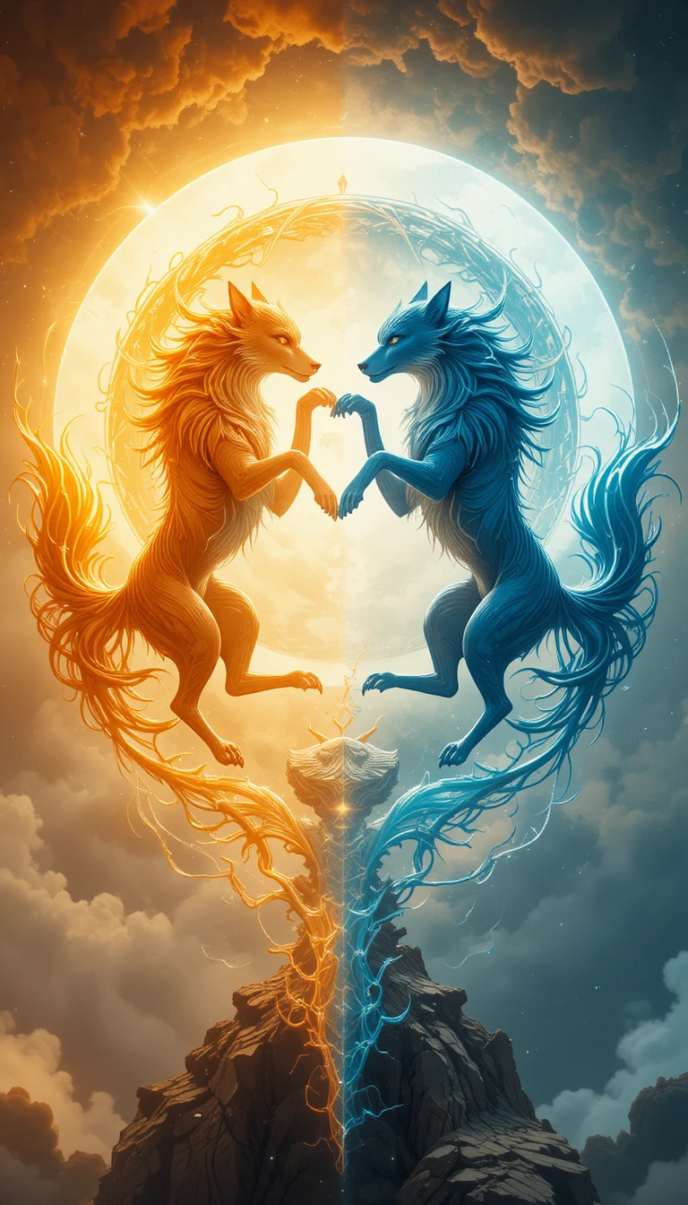 Solar And Lunar Wolves Forming A Dynamic Taijitu Circle