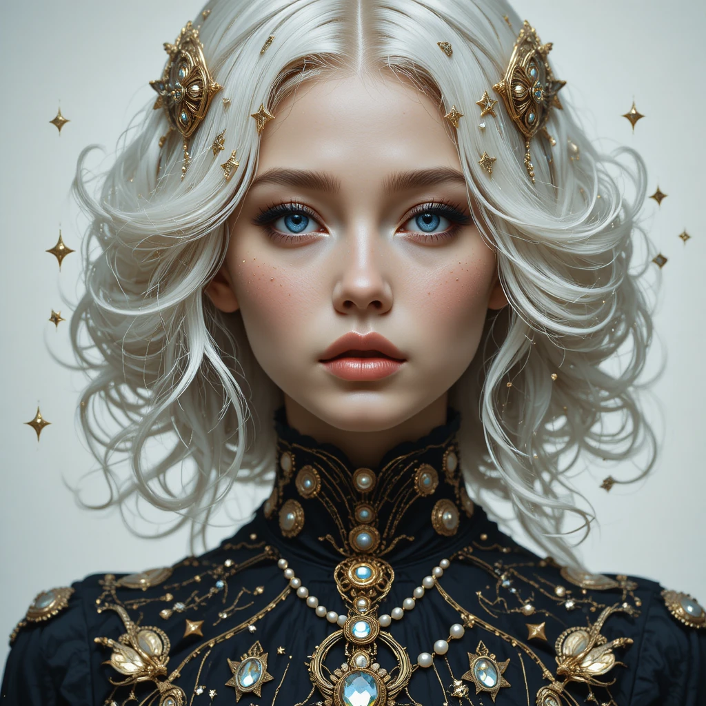 Surreal portrait of a young woman with blue eyes