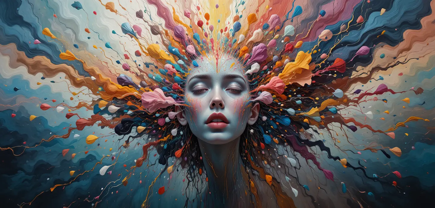 Art abstrait explosif aux couleurs tourbillonnantes et formes chaotiques
